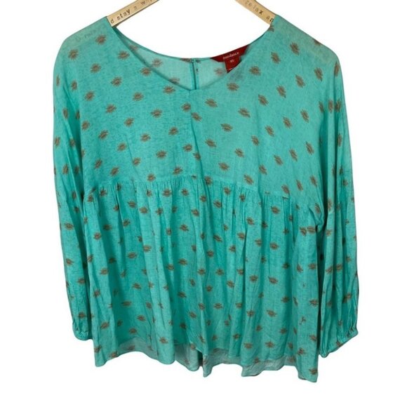 Sundance Catalogue Bohemian Peasant Blouse Size XS Rayon Hippie Blue Green‎ Gold - Picture 1 of 11